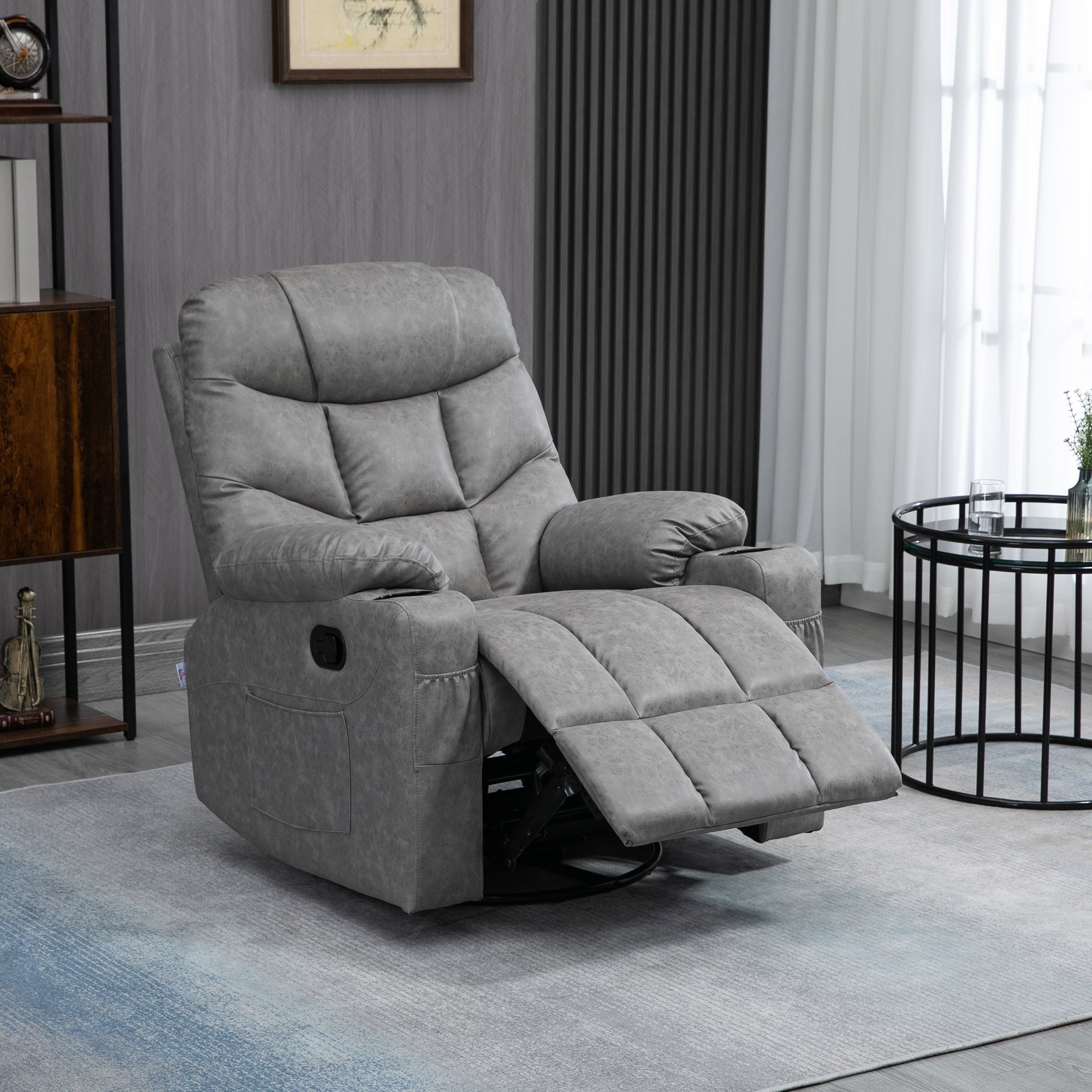 HOMCOM Manual Reclining Chair, Recliner Armchair with Faux Leather, Fo ...