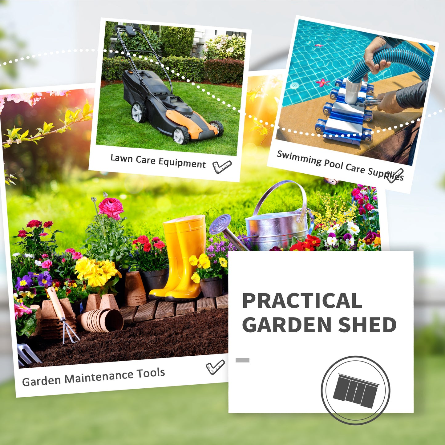Outsunny Outdoor Lean to Garden Metal Equipment Tool Storage Shed w/ Foundation Double Door Vents and Sloped Roof Grey