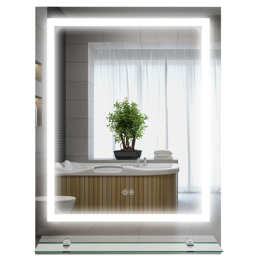 kleankin LED Bathroom Mirror with Lights and Shelf Illuminated Makeup Mirror Vanity Mirror with 3 Colour Smart Touch AntiFog