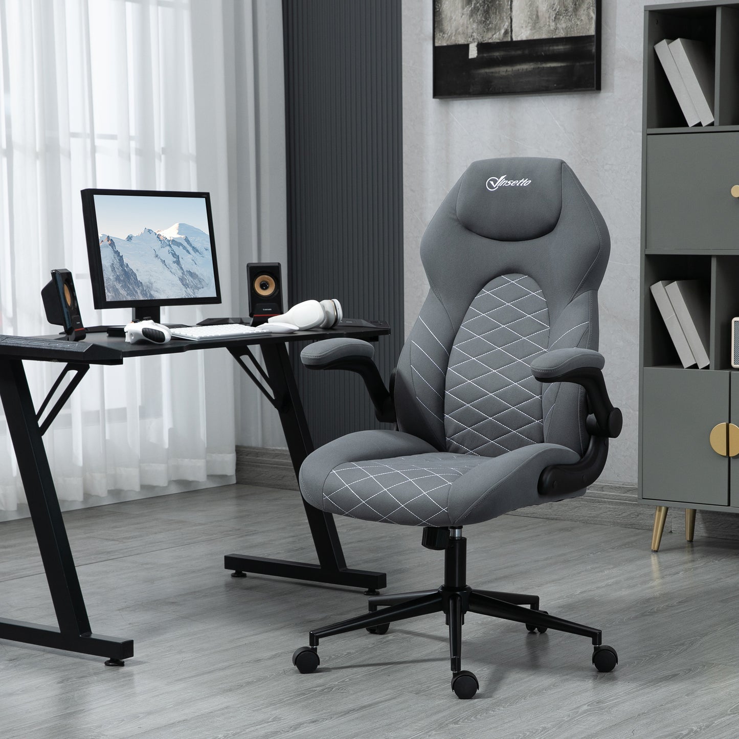 Vinsetto Home Office Desk Chair Computer Chair with Flip Up Armrests Swivel Seat and Tilt Function Dark Grey