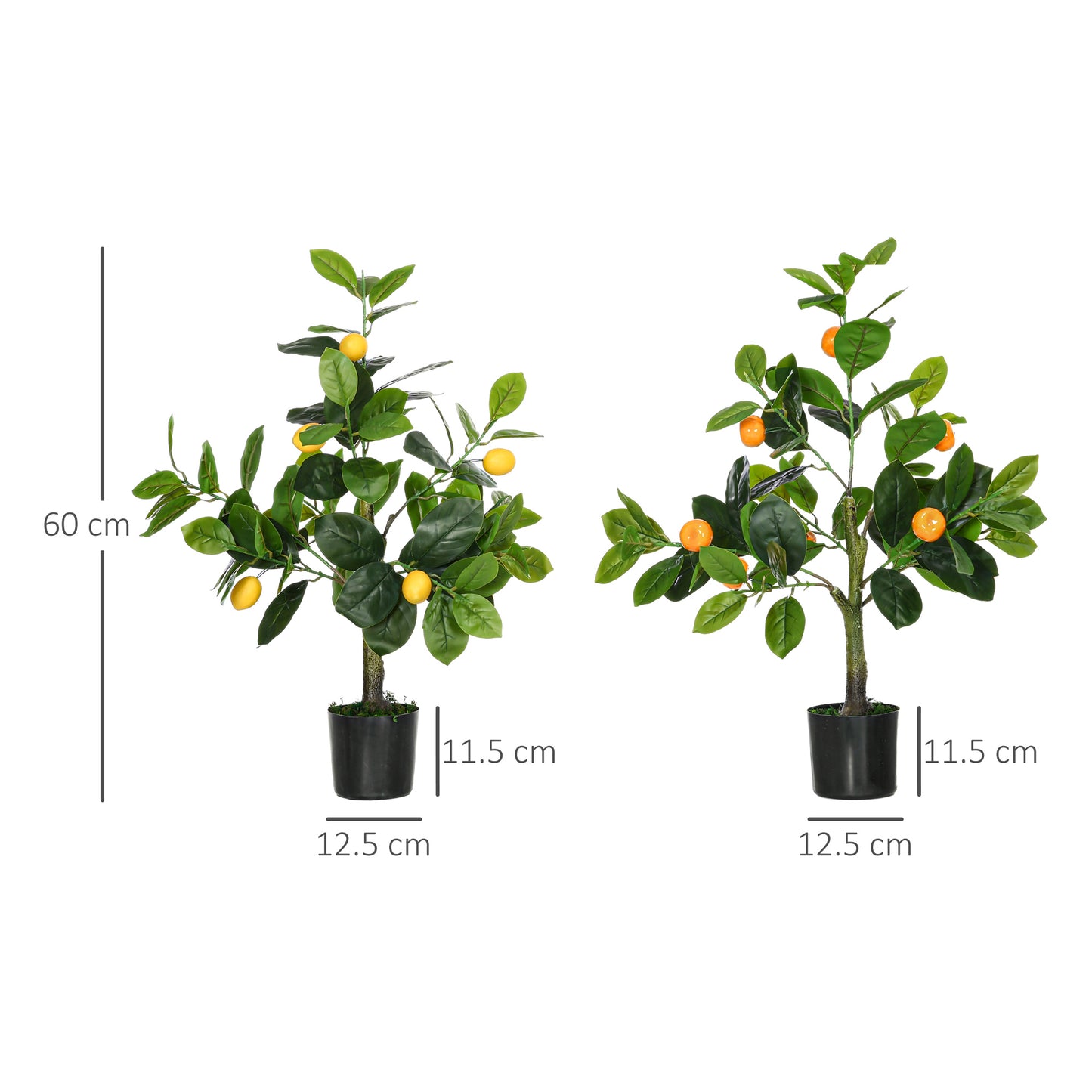 HOMCOM Set of 2 Artificial Plants, Lemon and Orange Tree with Pot, for Home Indoor Outdoor Decor, 60cm