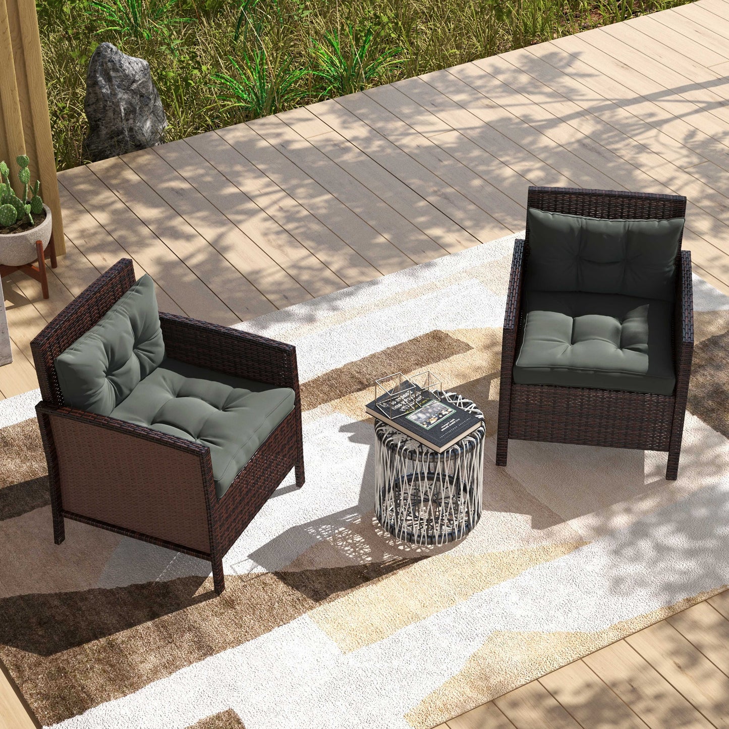 Outsunny 2-Piece Seat Cushions Back Pillows Replacement, Patio Chair Cushions Set for Indoor Outdoor, Light Grey