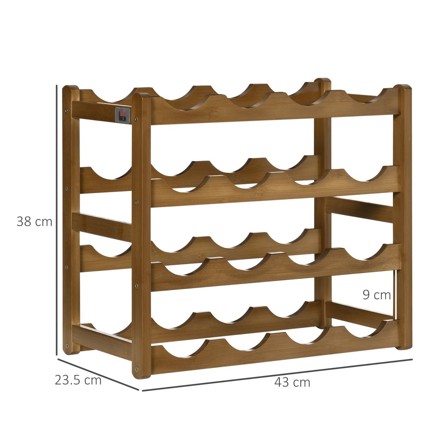 HOMCOM Free Standing Bamboo Wine Rack with 16 Bottles Holder, 4-tier Water Bottle Organizer, Brown