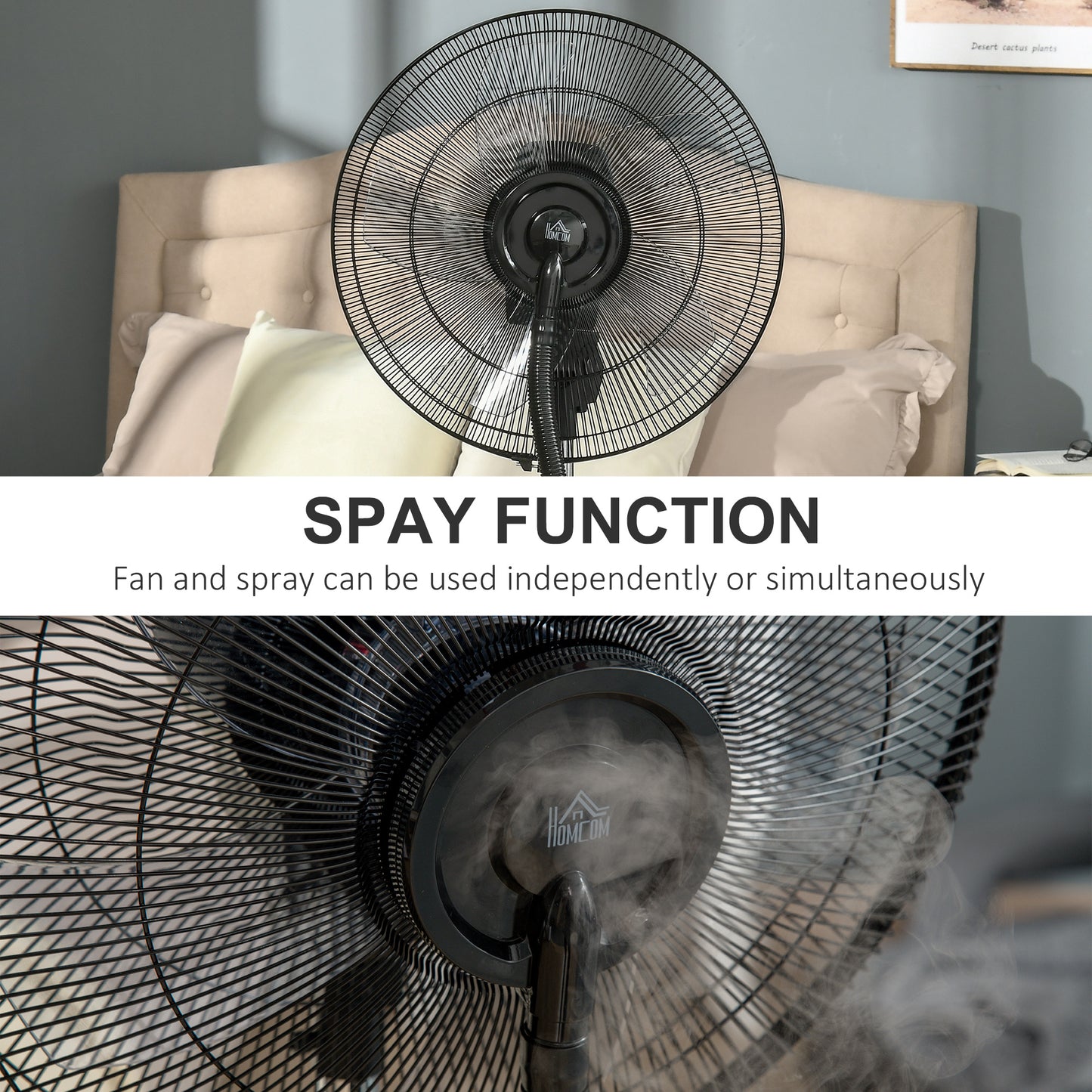 HOMCOM Pedestal Fan with Water Mist Spray, Humidifying Misting Fan, Standing Fan with 3 Speeds, 3.1L Water Tank, Timer and Electric Mosquito Killer Jack, Black