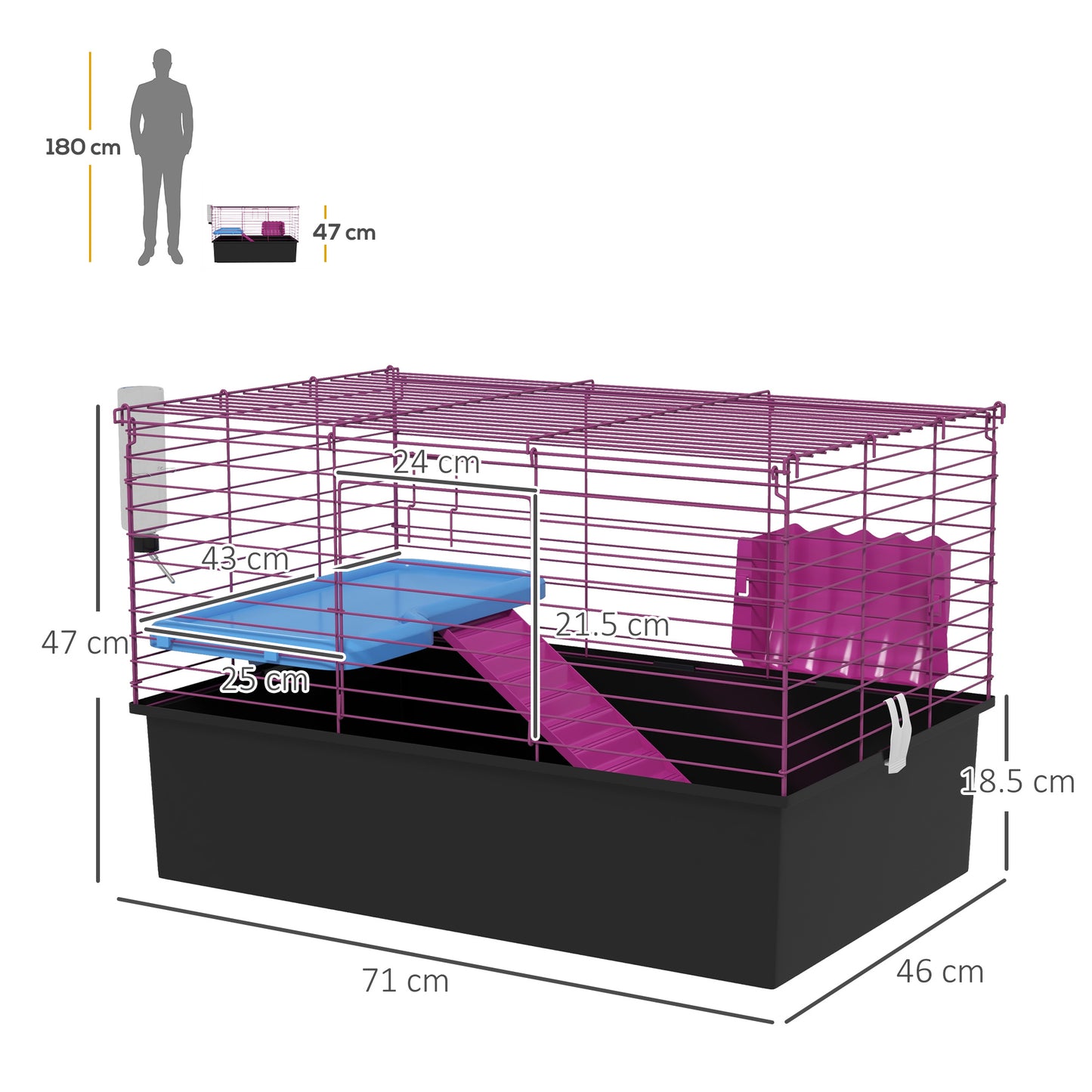 PawHut Chinchillas Small Rabbit Guinea Pig Small Animal Cage Pet Playhouse with Platform Ramp 71 x 46 x 47cm