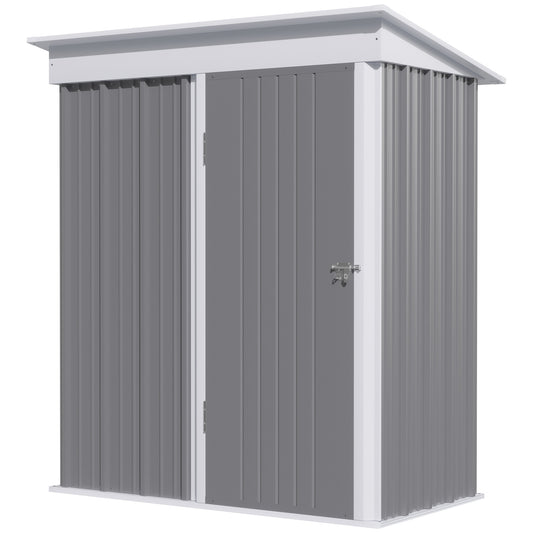 Outsunny Metal Garden Shed Outdoor Leanto Shed for Tool Motor Bike with Adjustable Shelf Lock Gloves 5'x3'x6' Grey