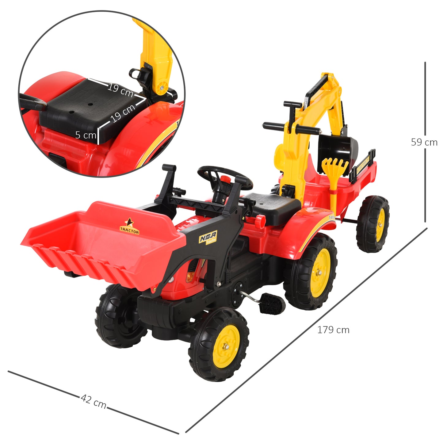 HOMCOM Kids Controllable Excavator Plastic Ride On Pedal Truck Red/Yellow