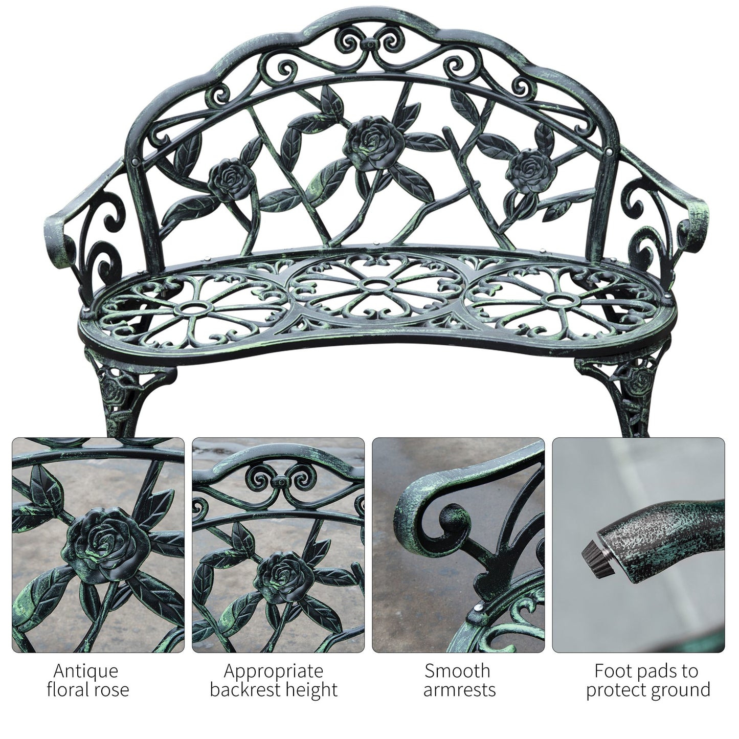 Outsunny Cast Aluminum Garden Bench-Antique Green