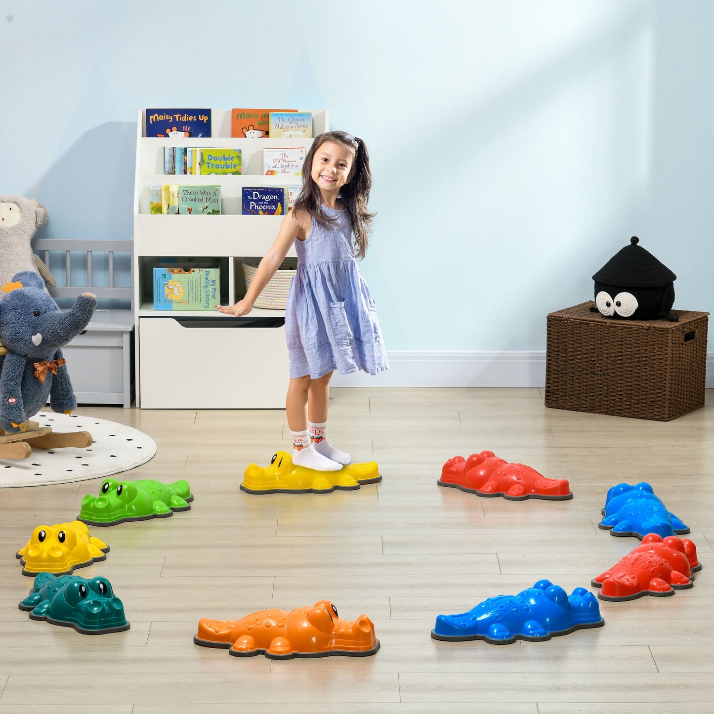 ZONEKIZ 9PCs Kids Stepping Stones CrocodileDesigned Sensory Toys with AntiSlip Edge Balance River Stones