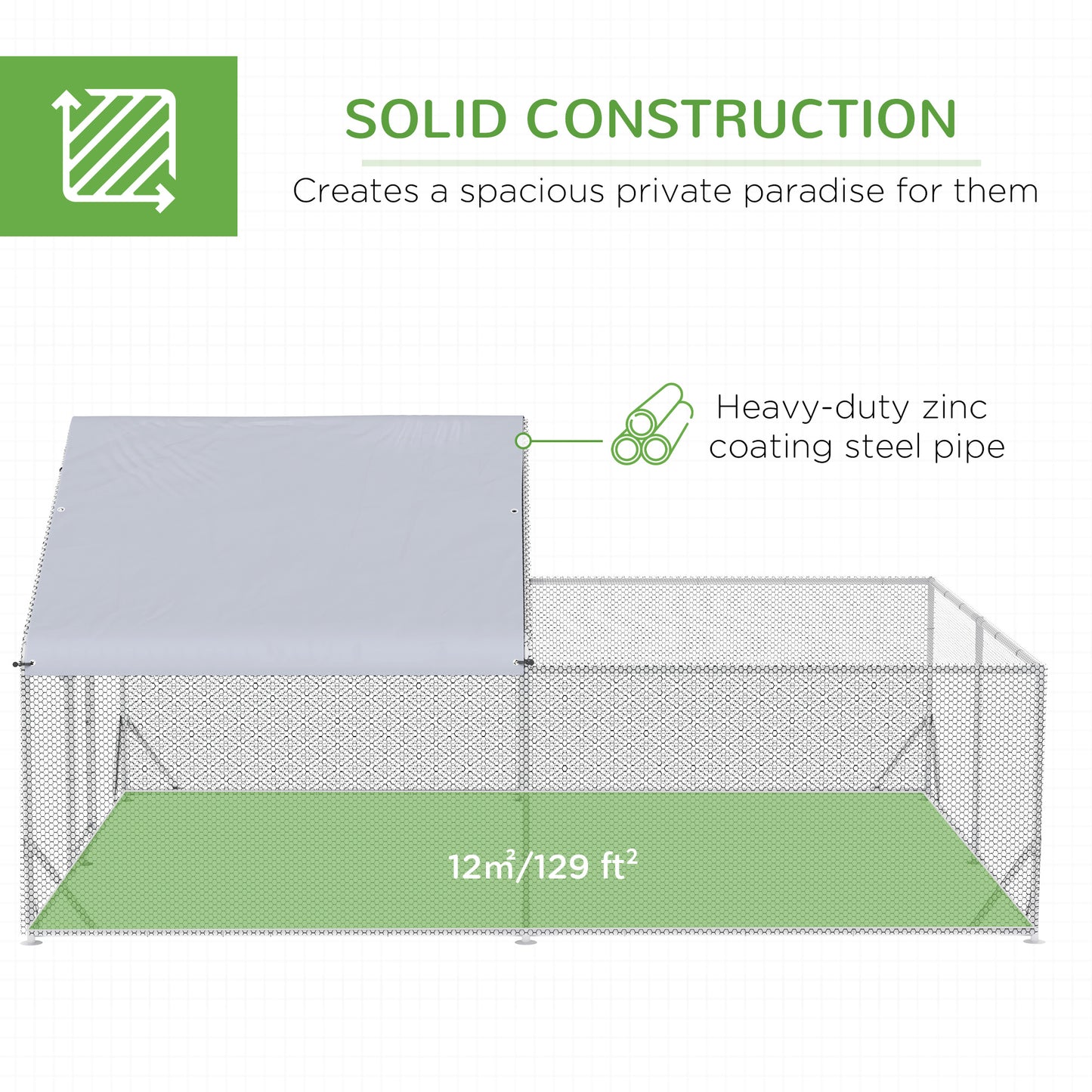 PawHut Walk In Chicken Run, Galvanized Chicken Coop Outdoor Hen House Poultry, Duck Rabbit Hutch for Backyard with Water, UV-Resist Cover, 4 x 3 x 2 m