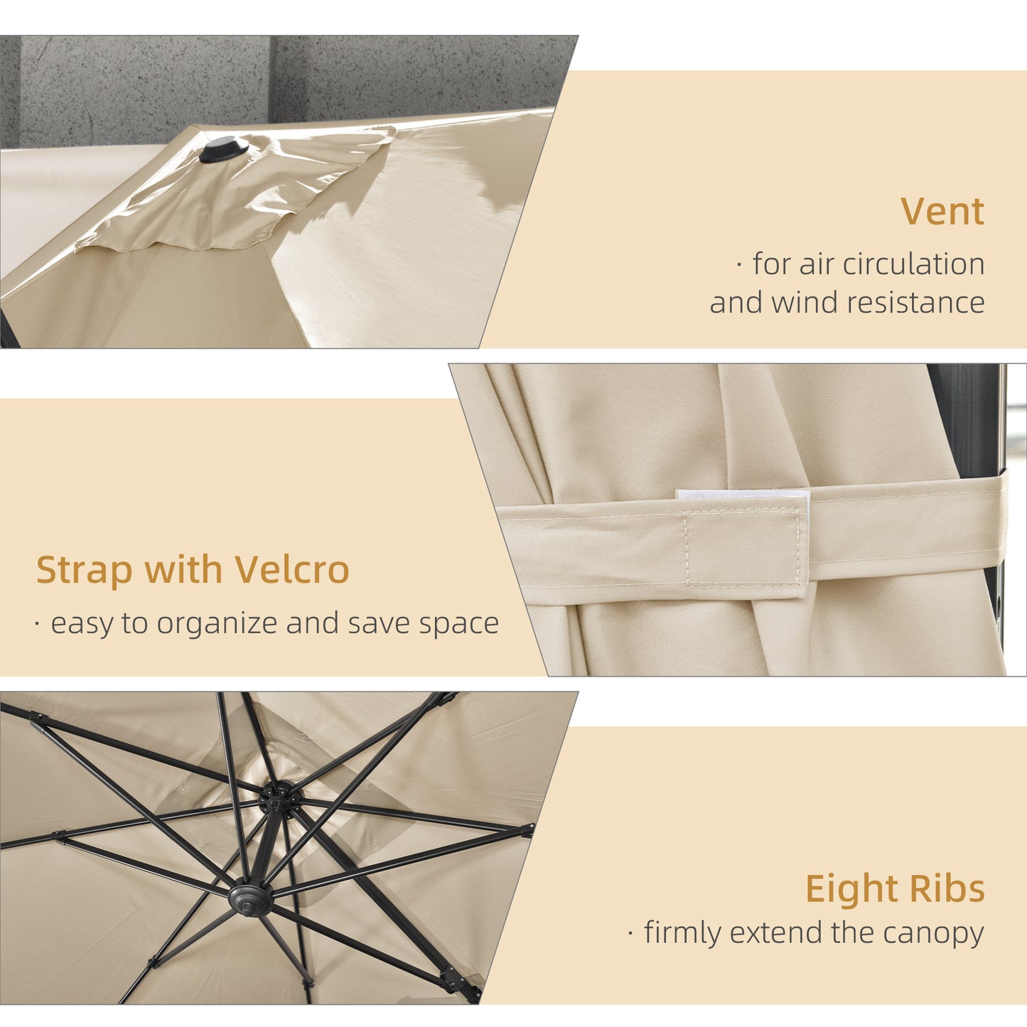 Outsunny 2.7m Square Overhanging Cantilever Umbrella, with Cross Base - Cream White