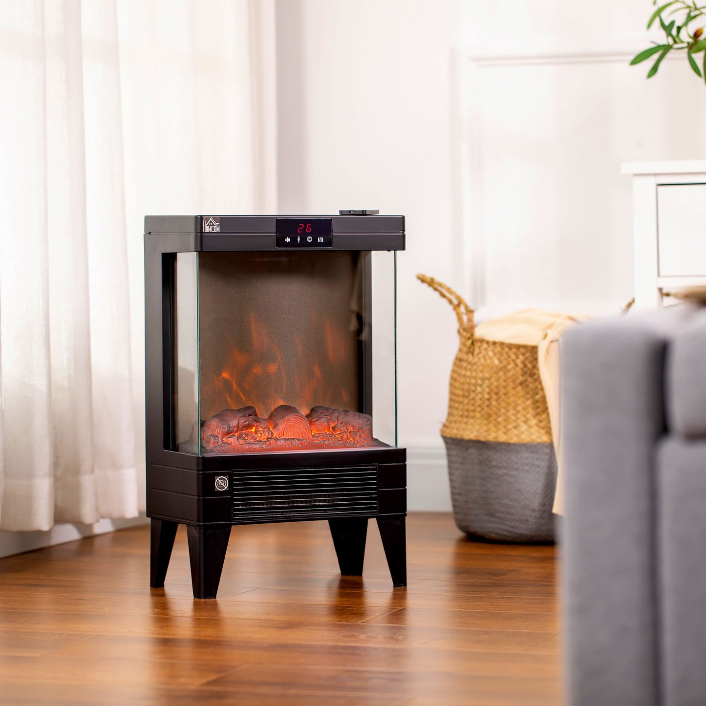 HOMCOM Electric Fireplace Heater, Freestanding 750W/1500W Fireplace, Black