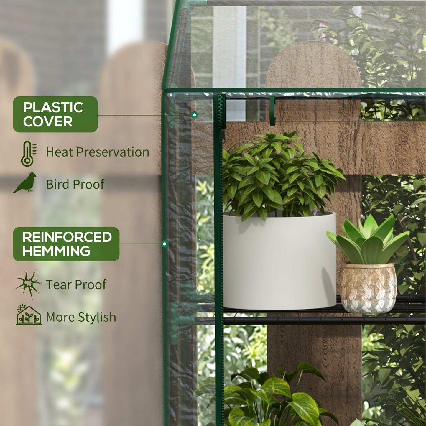 Outsunny 3 Tier 6 Wire Shelves Reinforced Mini Greenhouse, Clear