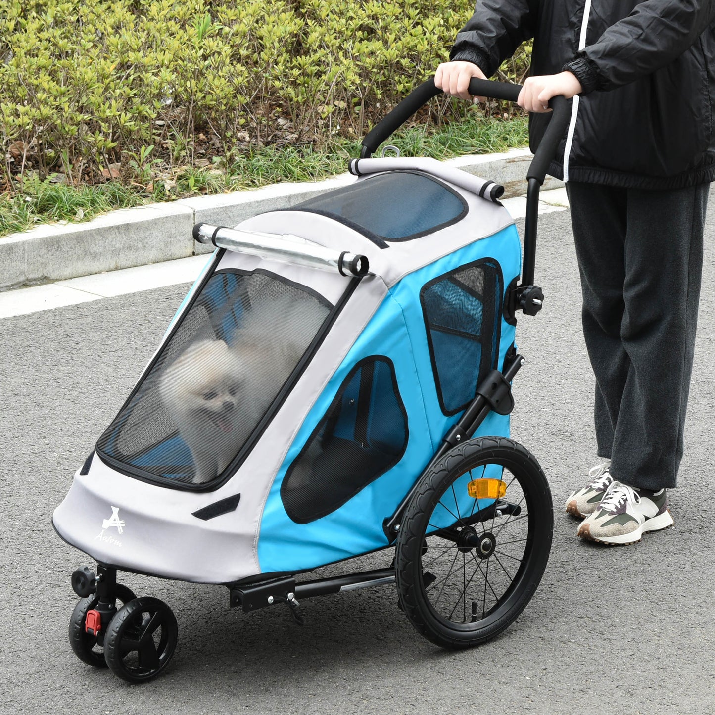 PawHut 2-IN-1 Dog Bike Trailer Pet Carrier Stroller Reflector 140 x 71 x 105cm