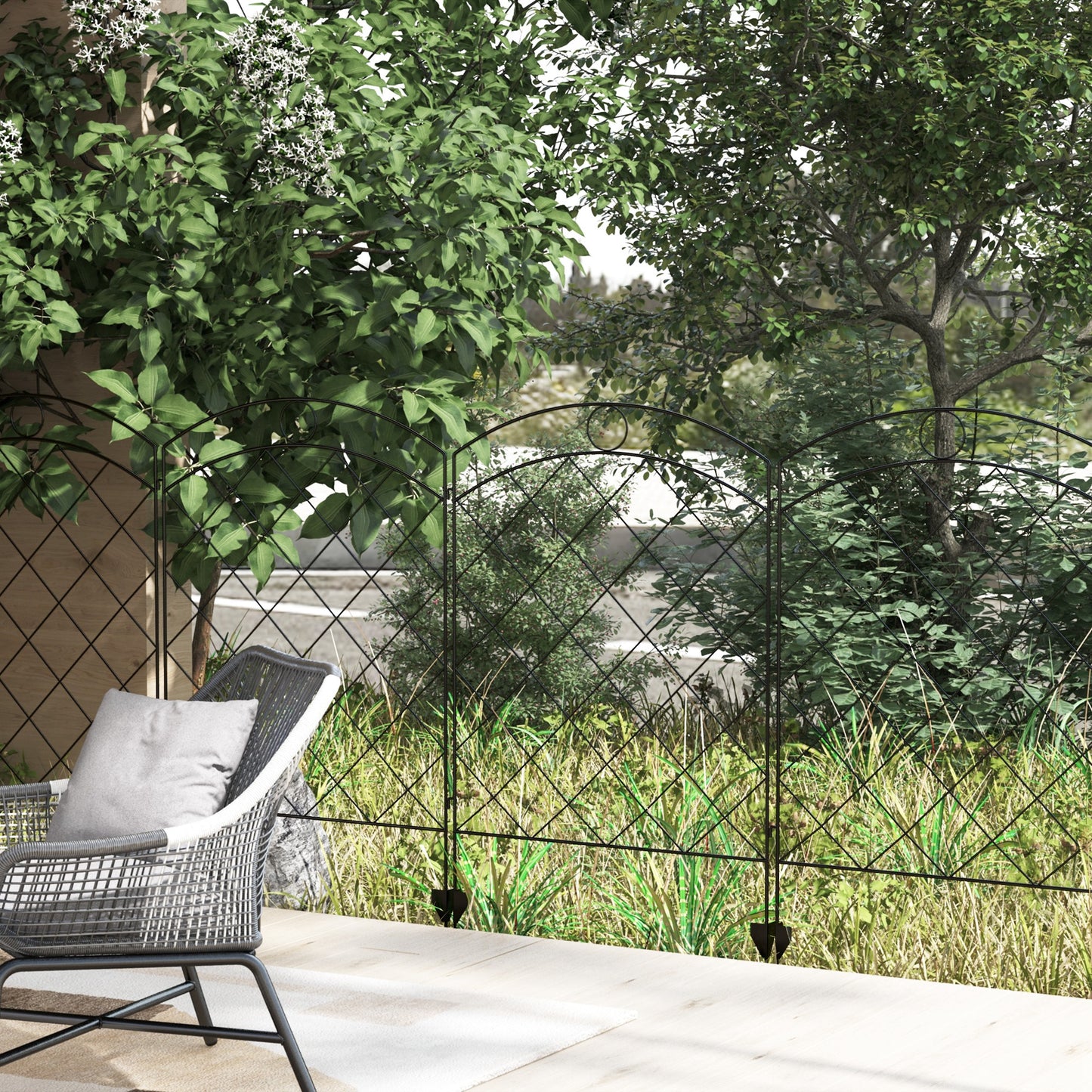 Outsunny Steel Decorative Outdoor Picket Fence Panels Set of 4 Black