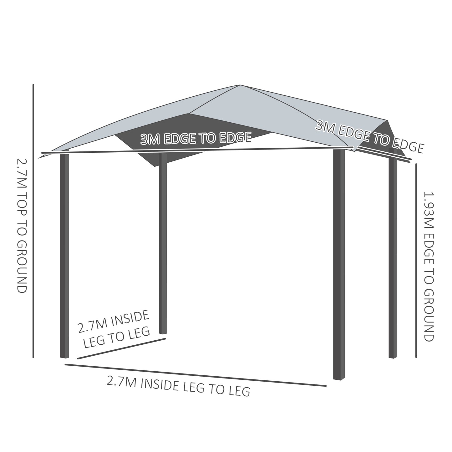 Outsunny 3x3m Patio Gazebo Tent, Steel Frame-Grey