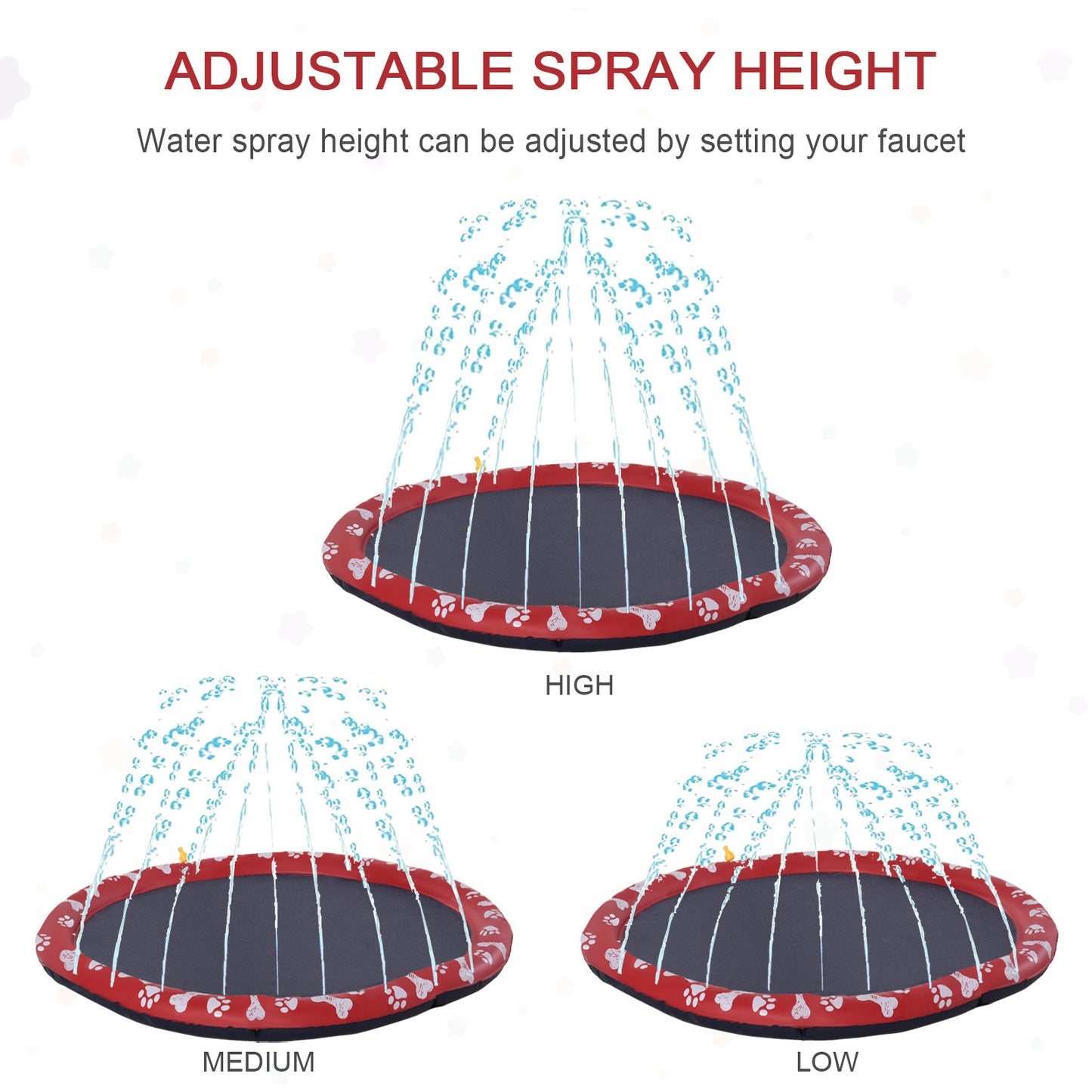 PawHut 150cm Splash Pad Sprinkler for Pets Dog Bath Pool Water Outdoor Red