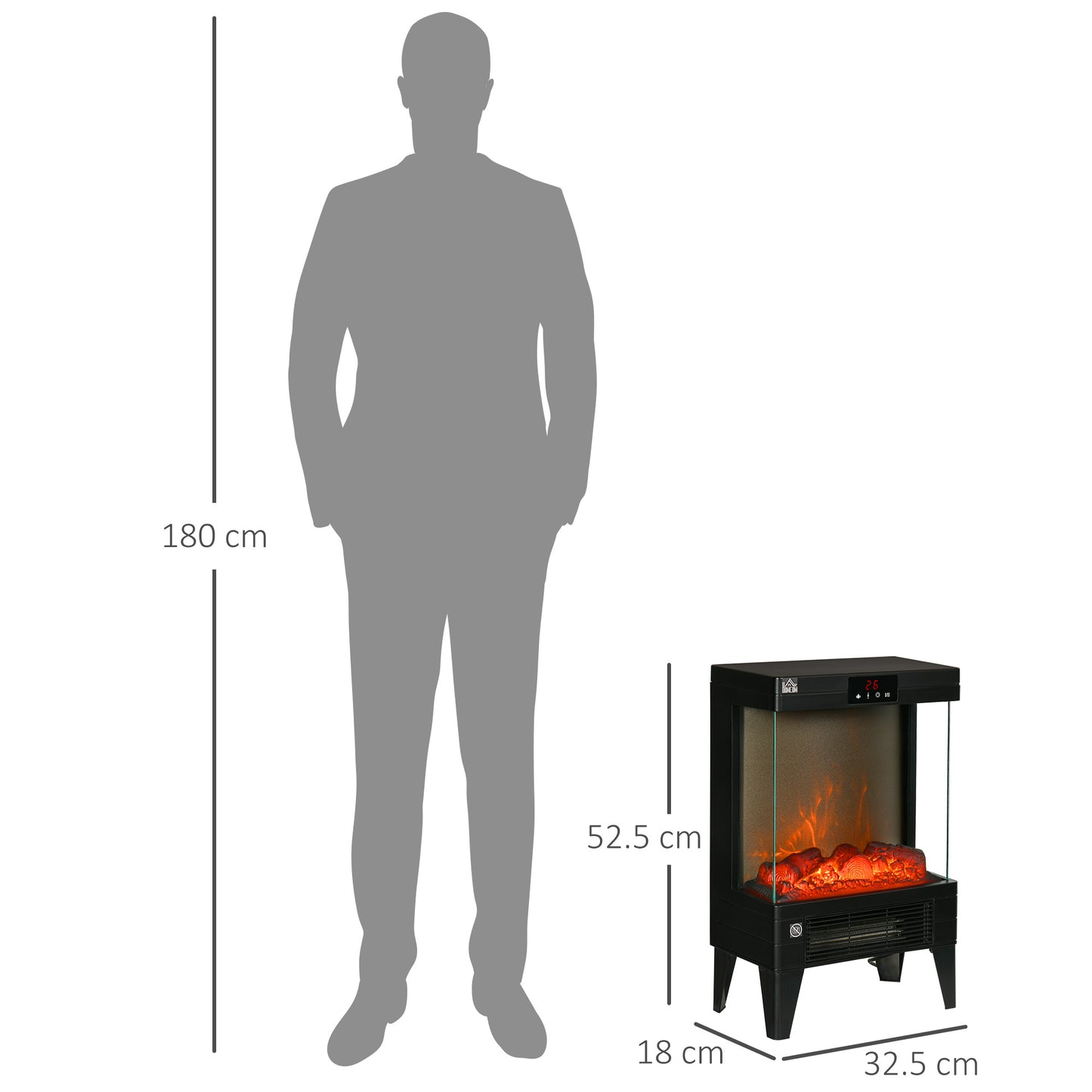 HOMCOM Electric Fireplace Heater, Freestanding 750W/1500W Fireplace, Black