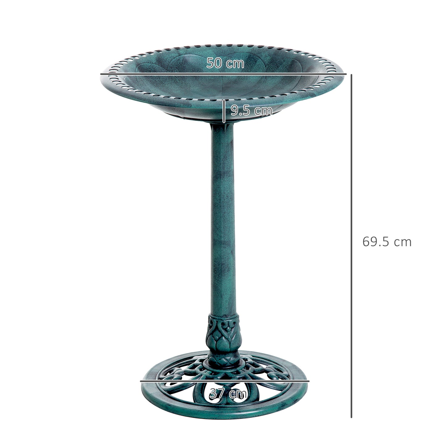Outsunny Garden Bird Bath Outdoor Decrative Garden Feeder Stand with Scalloplike Pattern TimeWorn Finish 50cm Green