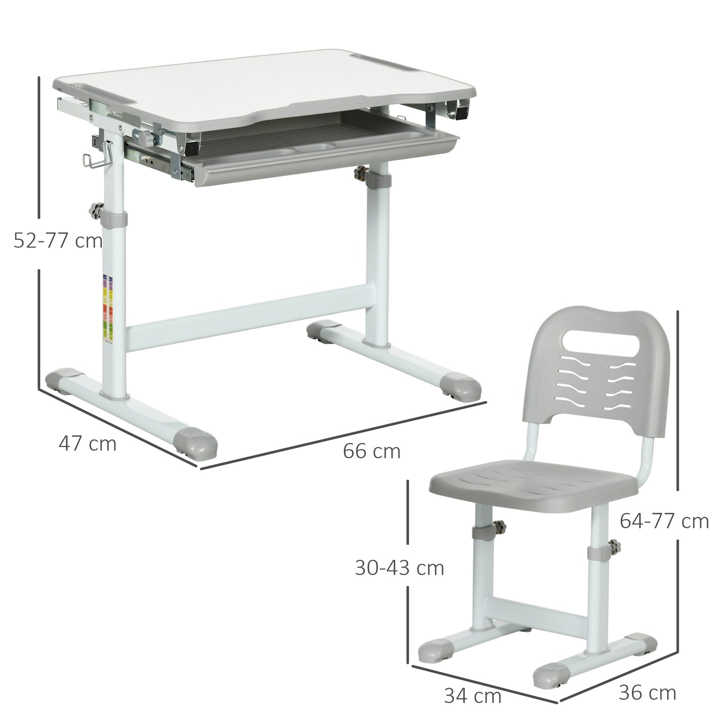 HOMCOM Kids Adjustable Desk and Chair Set, 6-12 Years