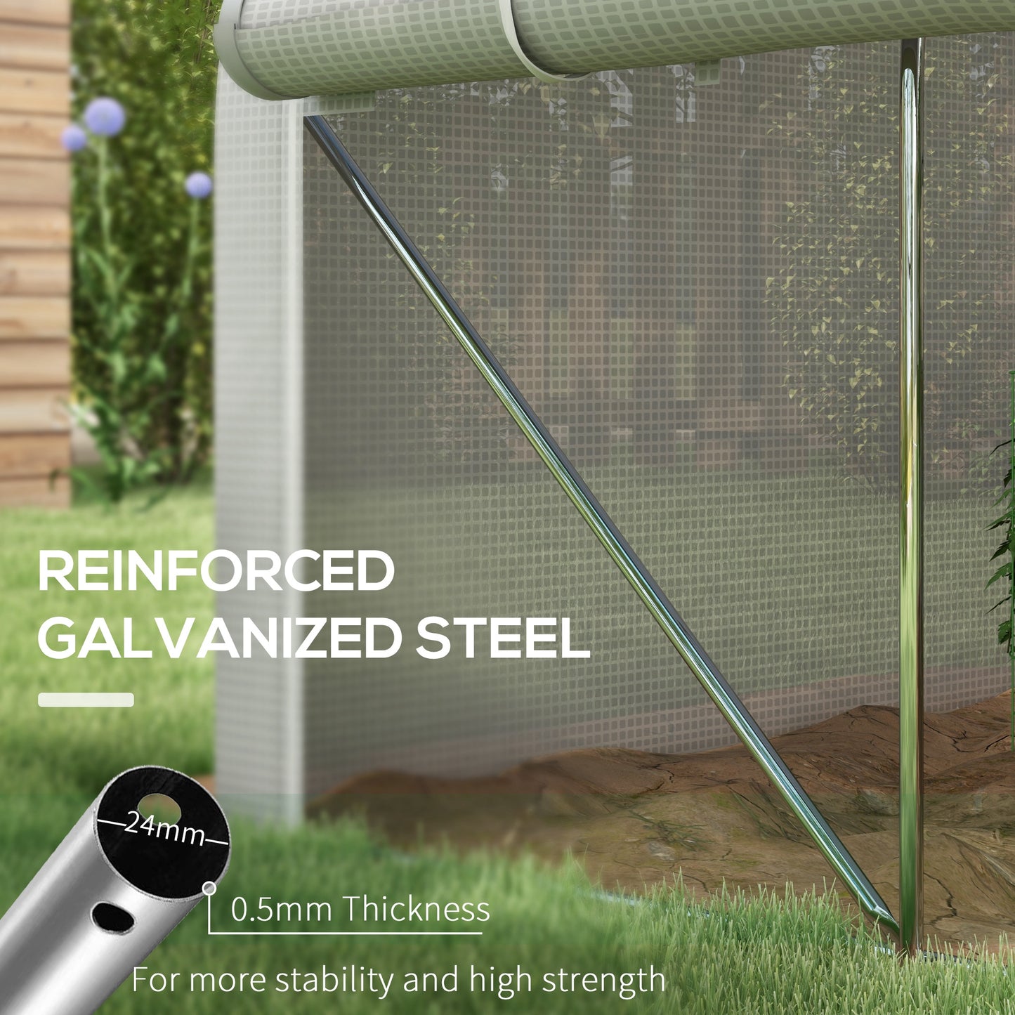 Outsunny 3 x 2(m) Walkin Polytunnel Greenhouse Zipped Roll Up Sidewalls Mesh Door 6 Mesh Windows Tunnel Warm House Tent with PE Cover Complimentary Plant Labels and Gloves White