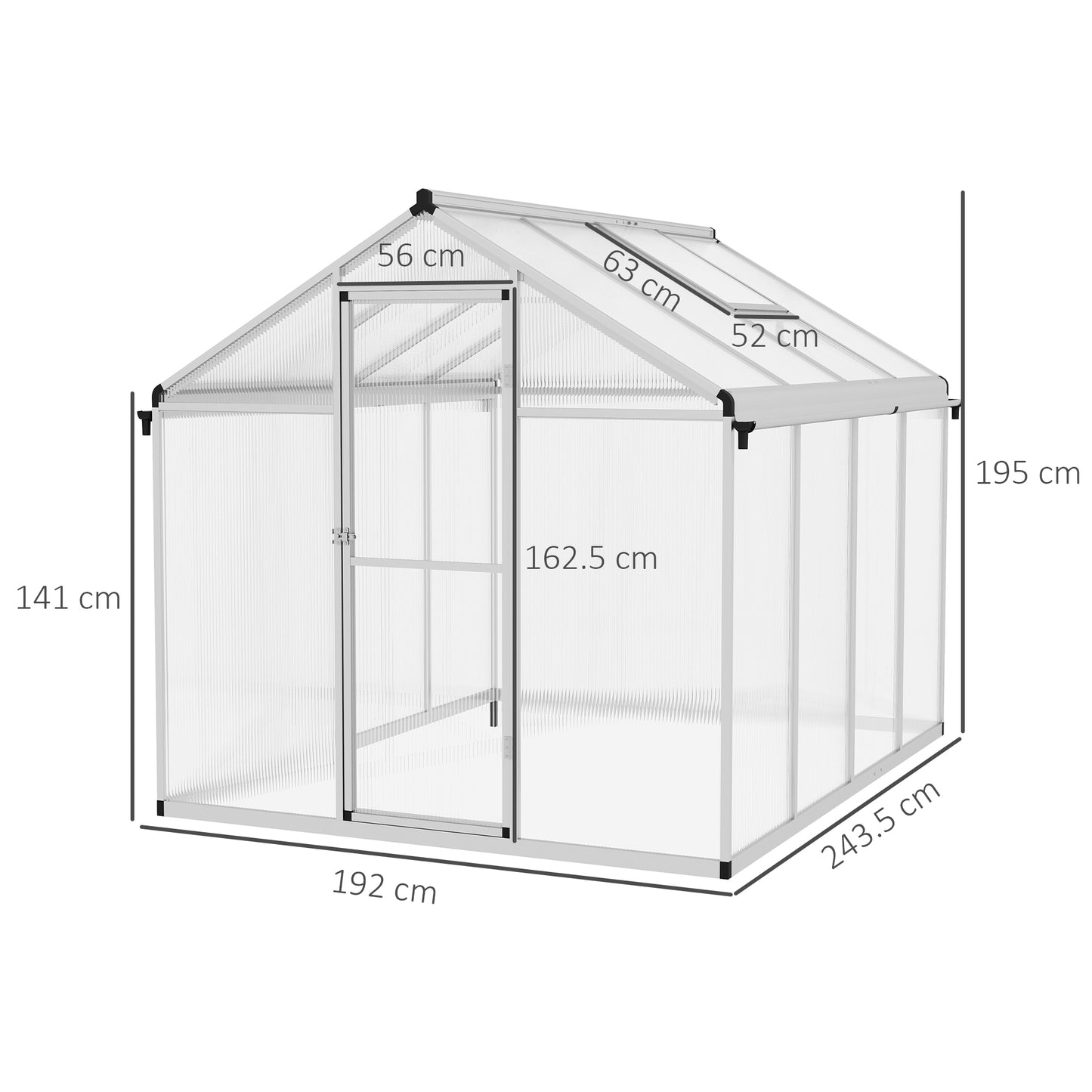 Outsunny 6 x 8ft Polycarbonate Greenhouse with Rain Gutters, Large Walk-In Green House with Door and Window, Garden Plants Grow House with Aluminium Frame and Foundation