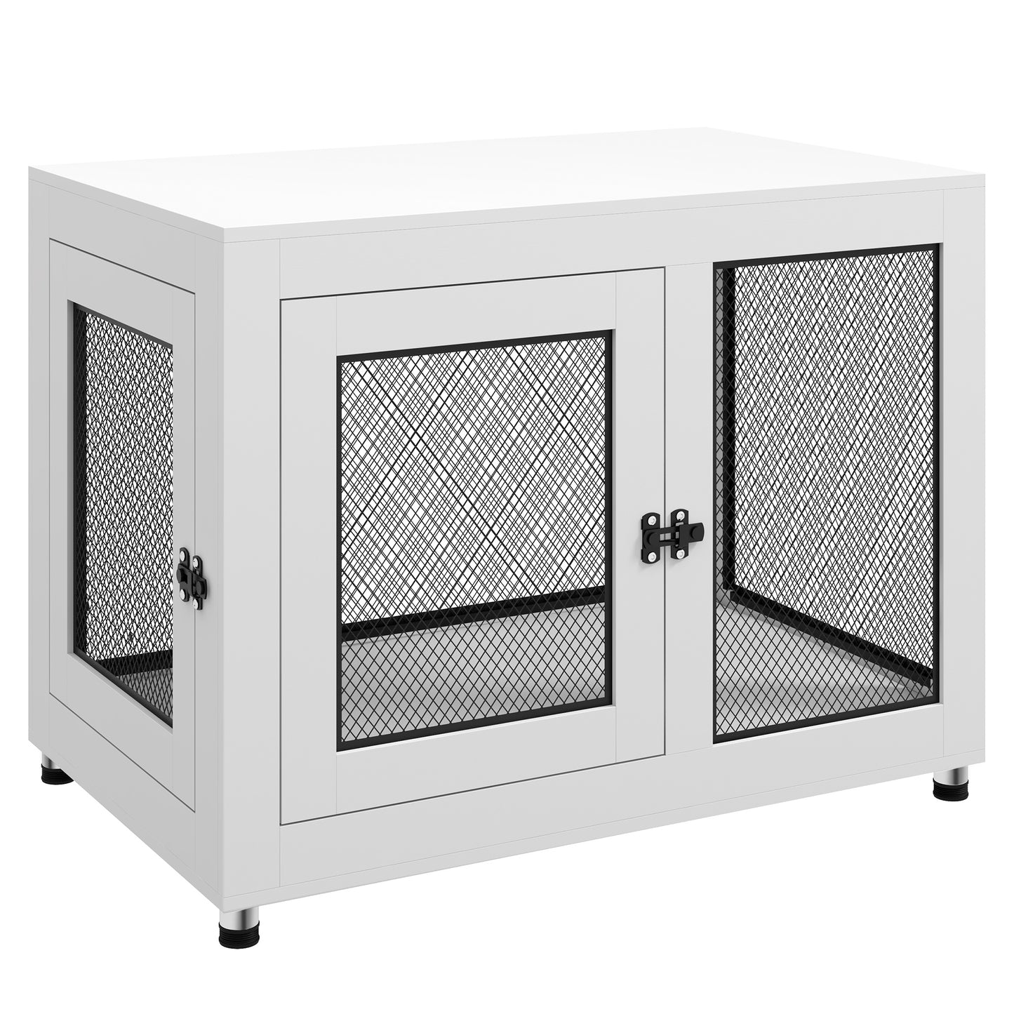 PawHut 2-in-1 Dog Cage & Side Table, with Two Doors, Cushion, for Large Dogs-White