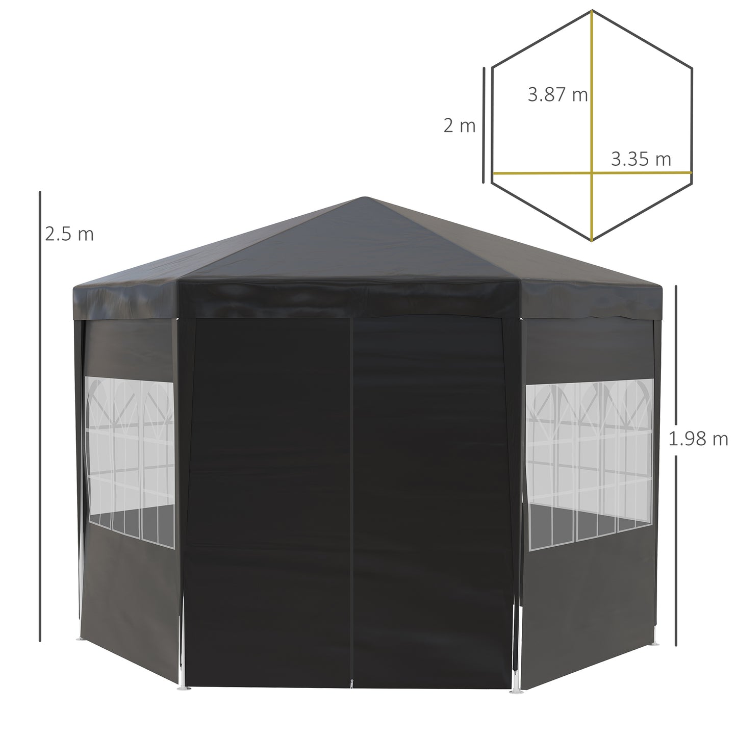 Outsunny 3.9m Gazebo Canopy Party Tent with 6 Removable Side Walls for Outdoor Event with Windows and Doors, Black