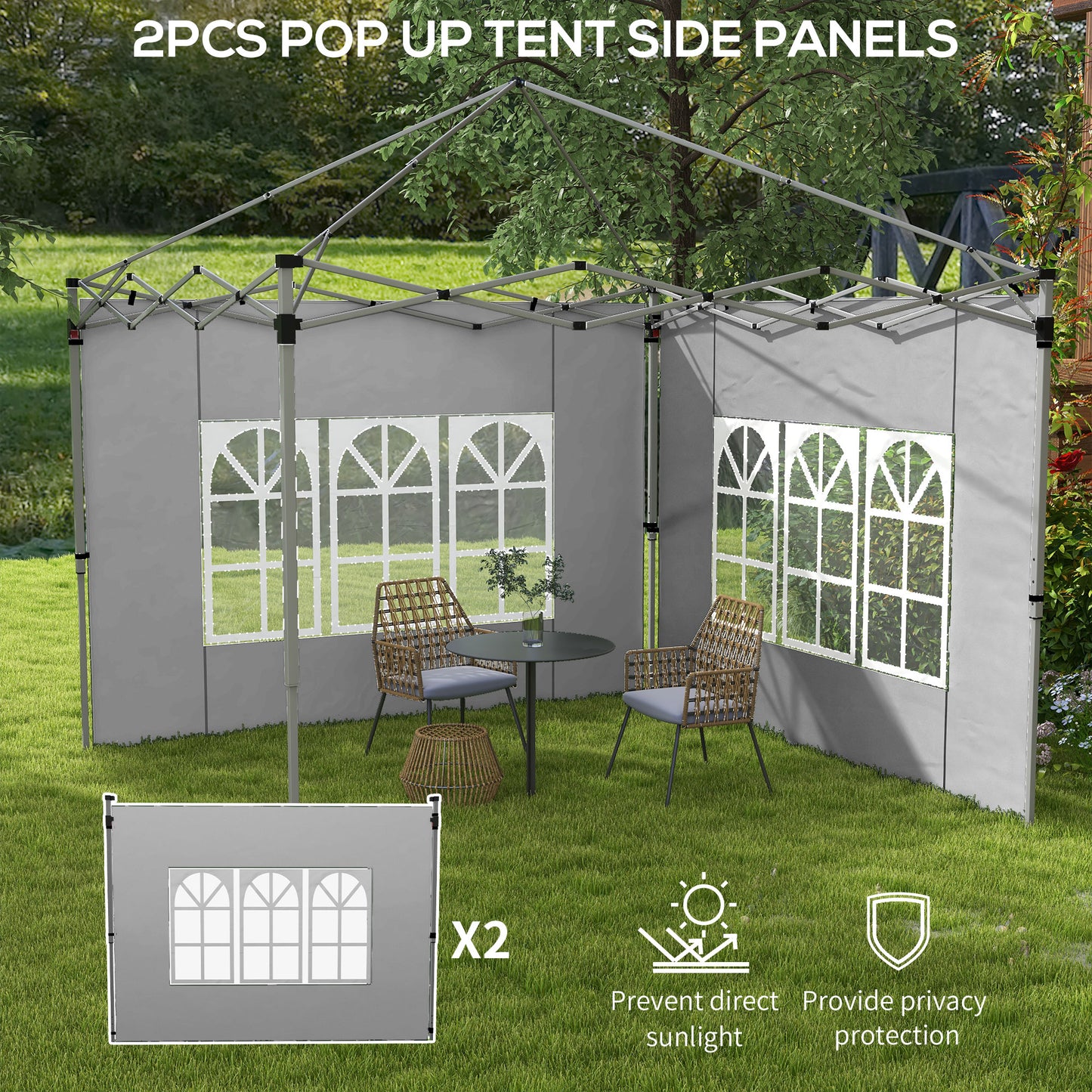 Outsunny Gazebo Side Panels Sides Replacement with Window for 3x3(m) or 3x4m Pop Up Gazebo 2 Pack Grey