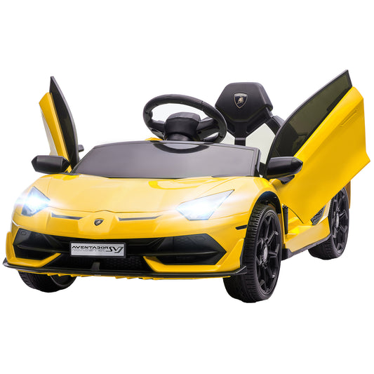 HOMCOM Lamborghini Licensed 12V kids Electric Car w/ Butterfly Doors Remote Music Horn Suspension Yellow