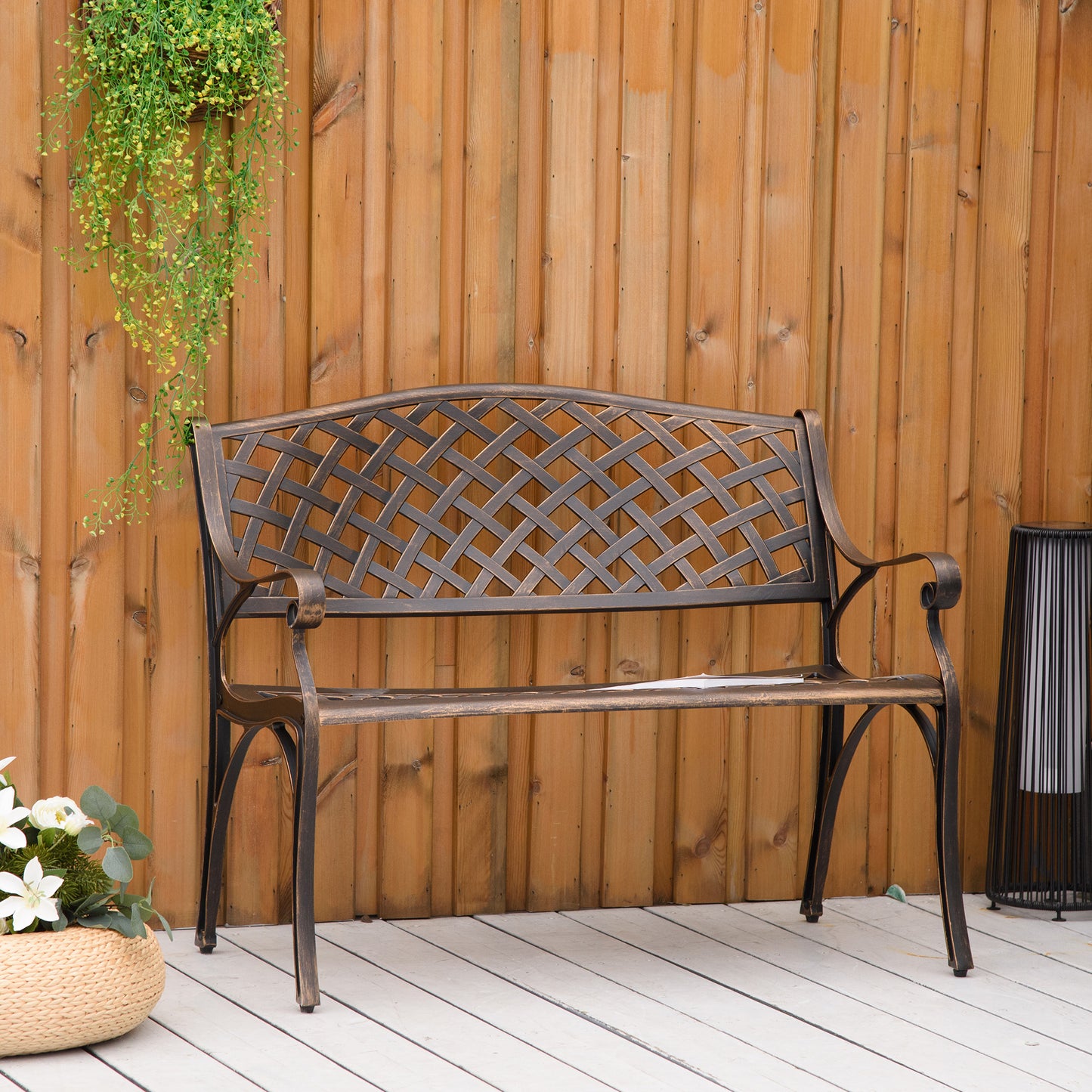Outsunny Cast Aluminium Outdoor Garden Bench 2 Seater Antique Patio Porch Park Loveseat Chair, Bronze