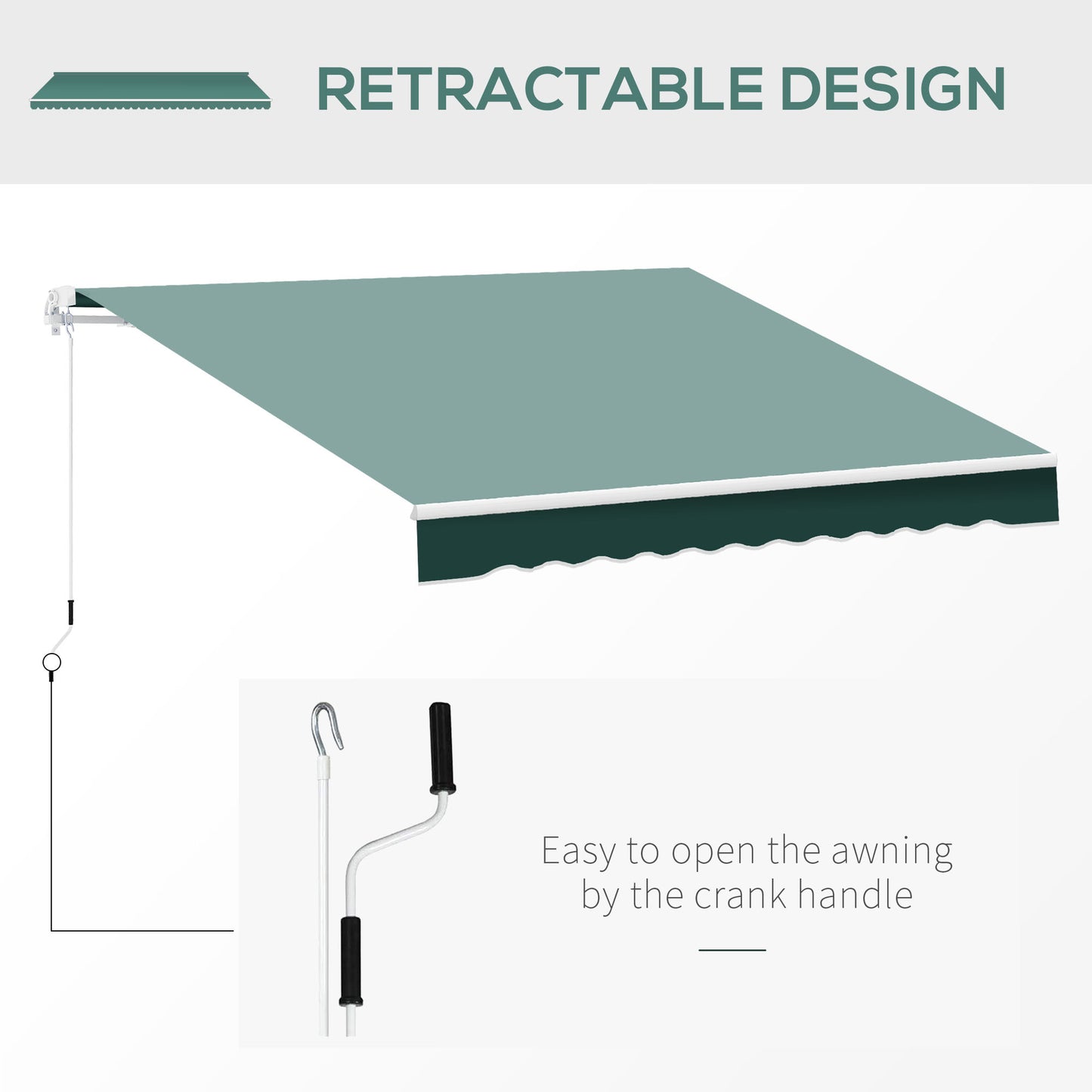 Outsunny Manual Retractable Awning, 2.5x2 m-Dark Green