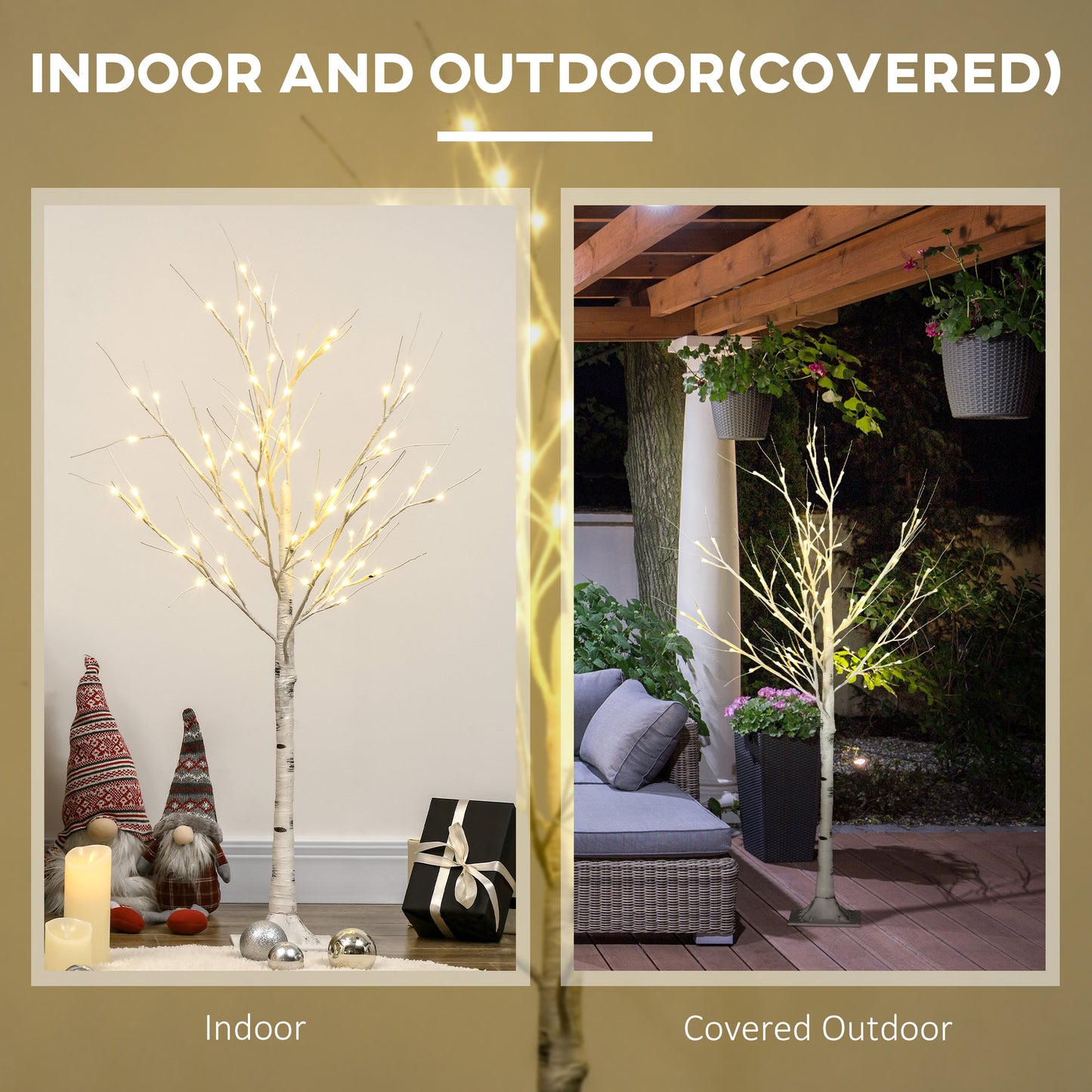 HOMCOM 4ft Artificial White Birch Tree Light with 72 Warm White Pre-Lit LED Light
