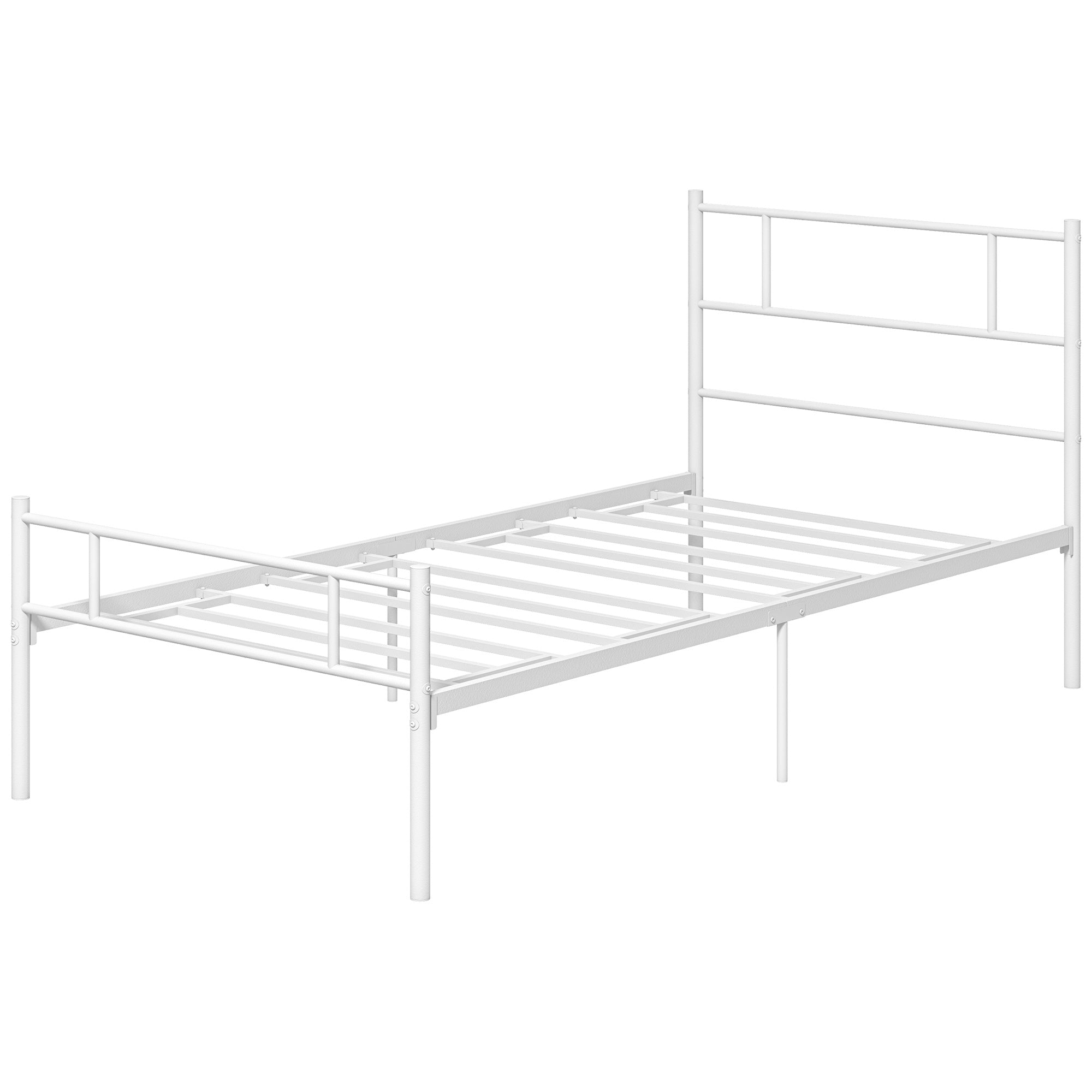 HOMCOM Single Bed Frame, Metal Bed Base with Headboard and Footboard ...