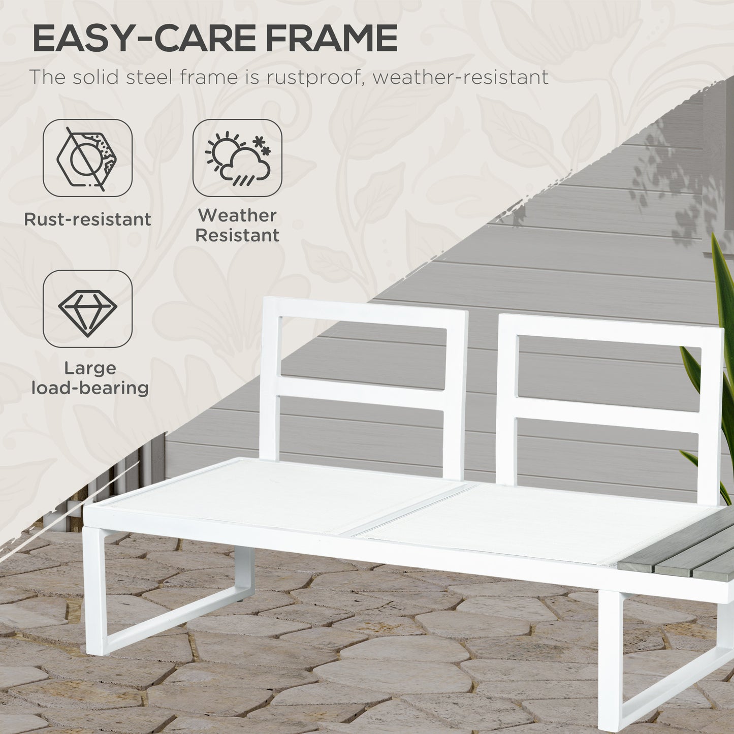 Outsunny 4 Pcs Patio Garden Set w/ 5-Level Recline Corner Sofa, Garden Lounge Sectional Conversation Sofa Set w/ Cushions, Coffee Table, White