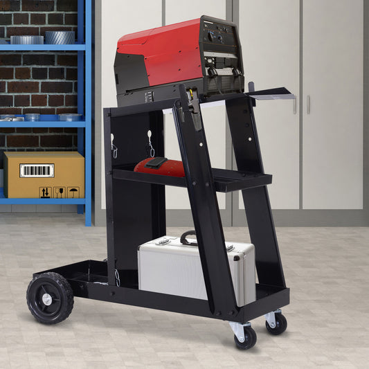 DURHAND Welding Cart for Tanks Gas Bottles, Welder Trolley Garage with Safety Chain and Wheels, Max Load 50kg, Black