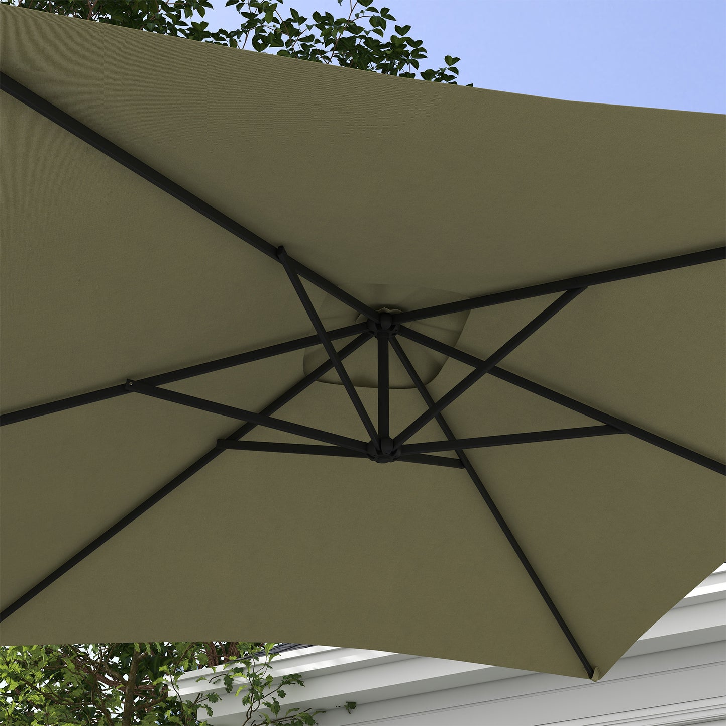Outsunny 3(m) Cantilever Overhanging Parasol, with Cross Base - Beige