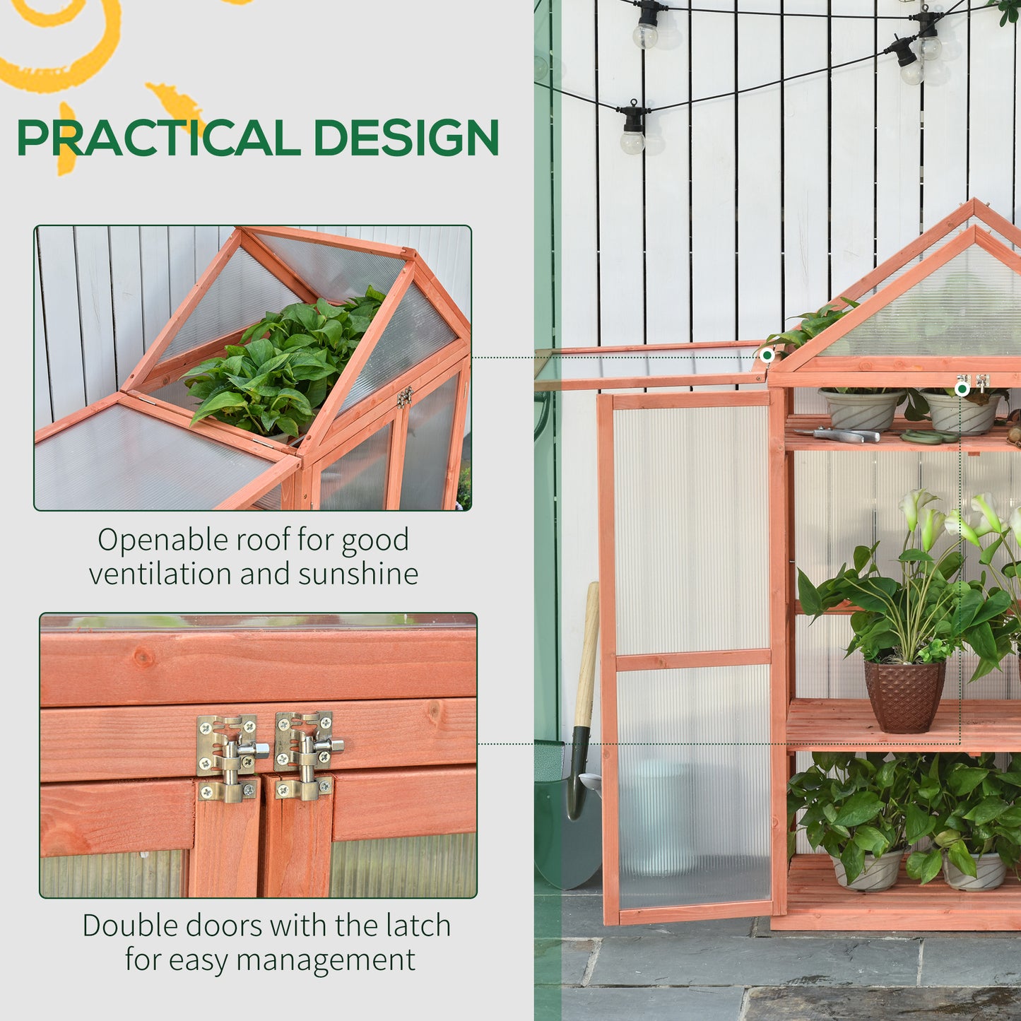 Outsunny Wooden Cold Frame Greenhouse for Plants PC Board Outdoor 80 x 47 x 138cm Orange