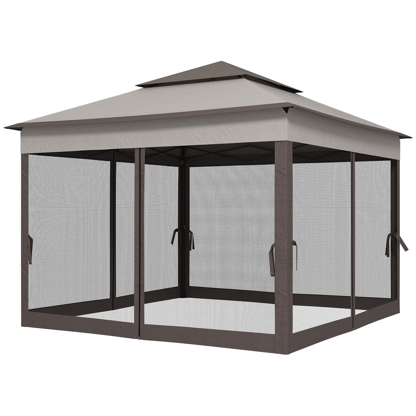 Outsunny 3.25 x 3.25m Deluxe Metal Gazebo, with Curtains - Brown and Grey