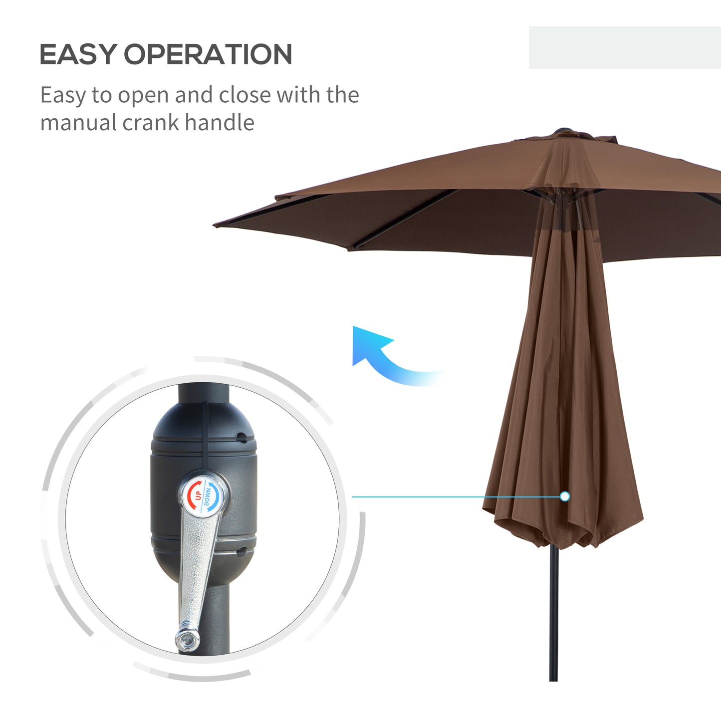 Outsunny Patio Umbrella Garden Parasol Outdoor Steel,3x2.45m Coffee