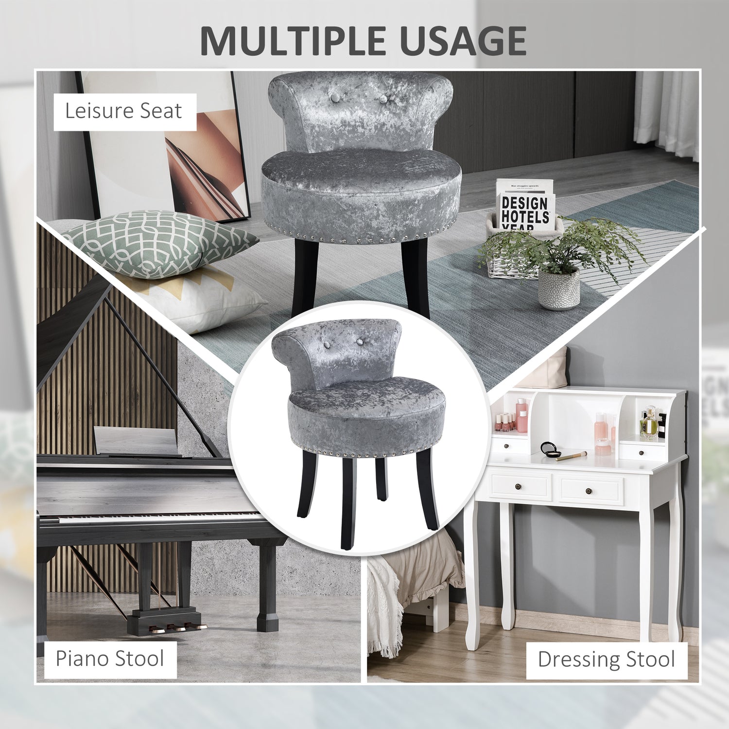 silver crushed velvet dressing table stool Dressing Room Silver Velvet Dressing Table Chair Plush/Crushed Velvet Dressing Piano Table Stool Vanity Upholstered Bedroom Chair