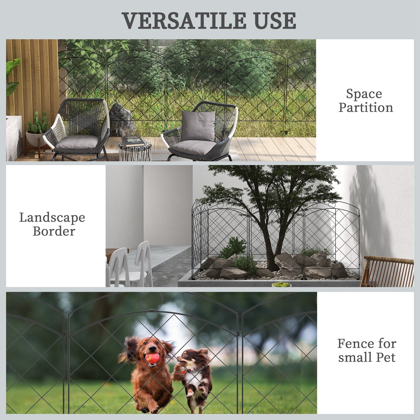 Outsunny Steel Decorative Outdoor Picket Fence Panels Set of 4 Black