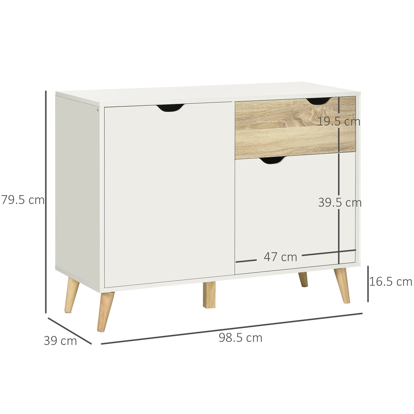 HOMCOM Modern Sideboard Storage Cabinet, Free Standing Accent Cupboard with Drawer, White