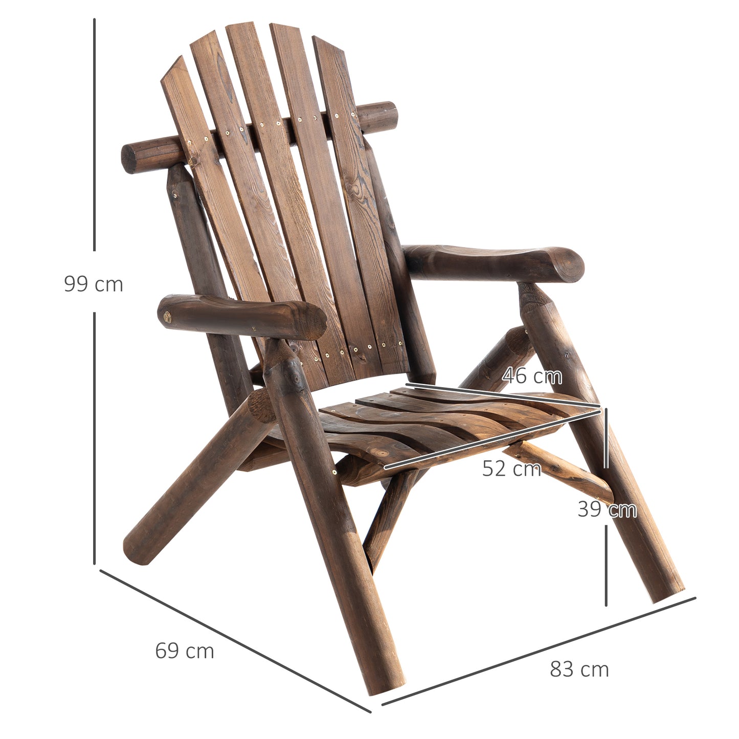 Outsunny Wooden Adirondack Chair Outdoor Patio Lounge Chair with Ergonomic Design and Fir Wood Frame, Carbonized Color