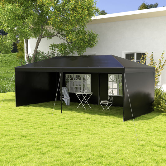 Outsunny 6 x 3m Half-Open Garden Gazebo, with Windows - Black