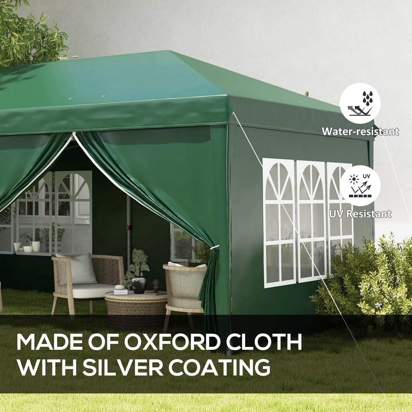 Outsunny 3 x 6 m Garden Pop Up Gazebo, Wedding Party Tent Marquee, Water Resistant Awning Canopy With Sidewalls, Windows, Drainage Holes, Carry Bag, Green