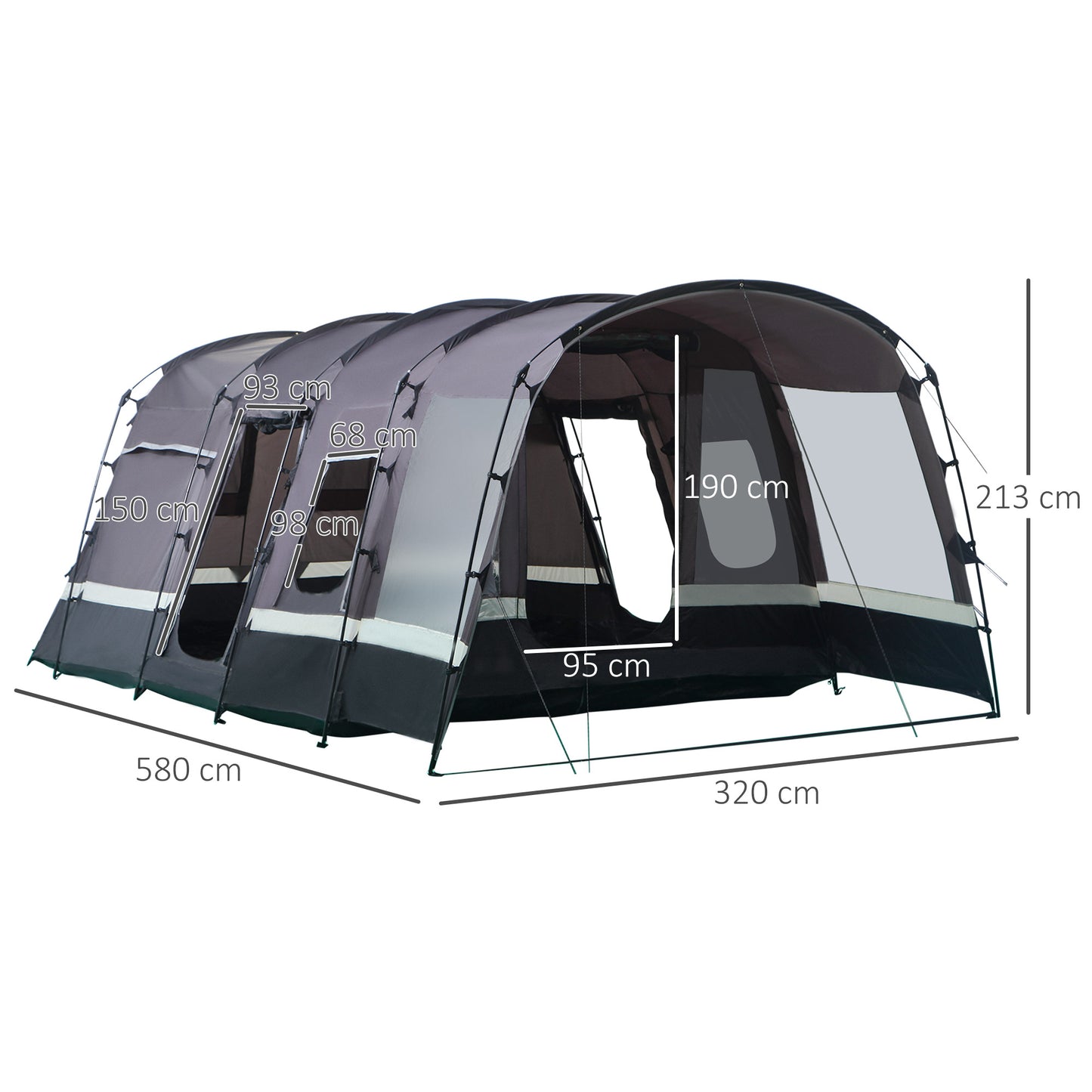 Outsunny Family Tunnel Tent w/ Bedroom, Spacious Living Space, Awning and Carry Bag, 3000 mm Water Column 8 Person Large Sleeping Cabin for Camping