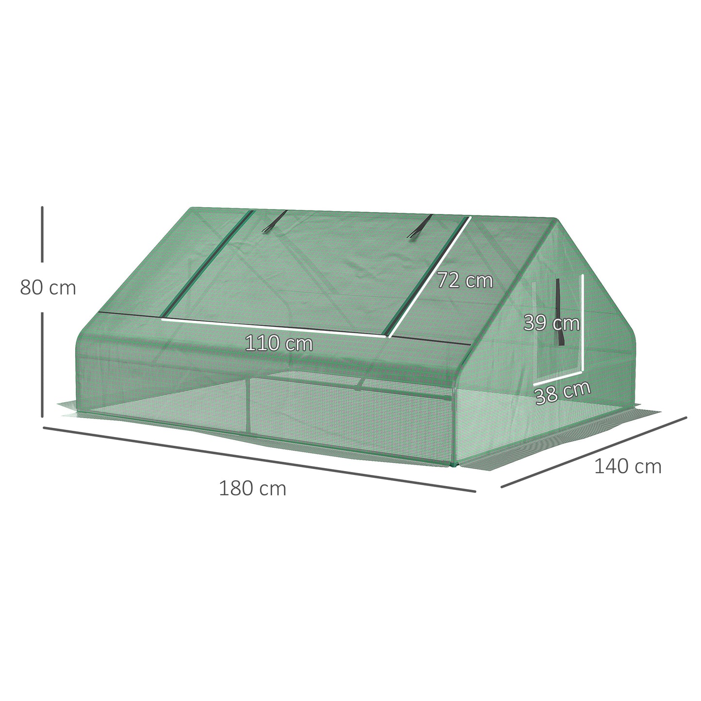 Outsunny Mini Greenhouse Portable Garden Small Greenhouse with Zipped Windows and Door 180 x 140 x 80cm Dark Green
