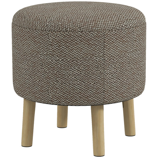 HOMCOM Round Ottoman Stool with Storage, Linen Fabric Upholstered Foot Stool with Padded Seat, Hidden Space and Wood Legs