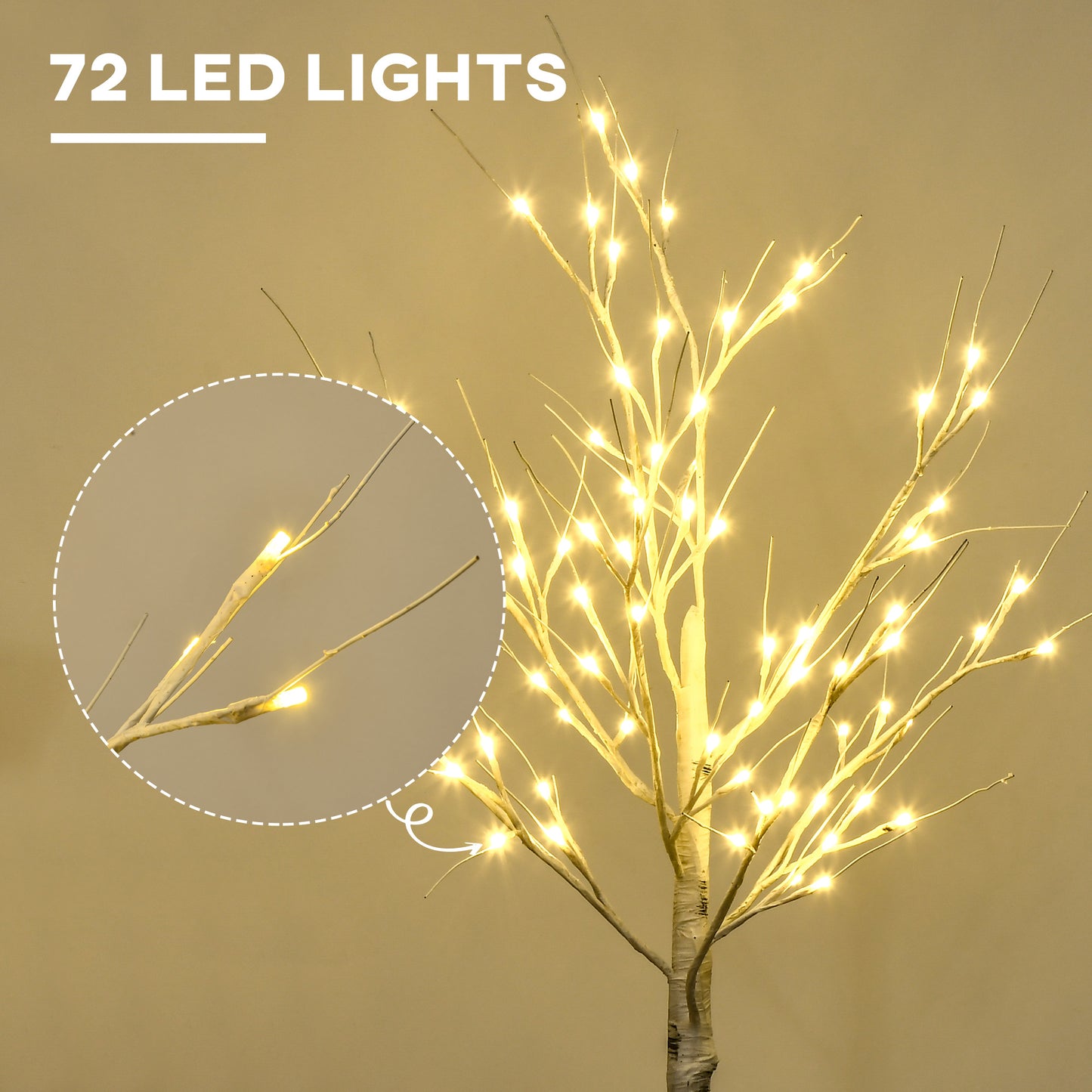4ft Artificial White Birch Tree Light with 72 Warm White PreLi